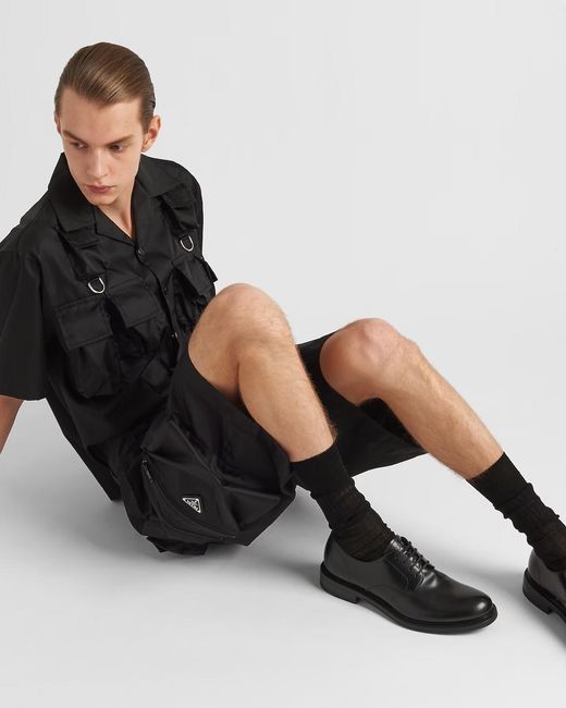Prada Black Triangle-Plaque Short-Sleeved Cargo Shirt for men
