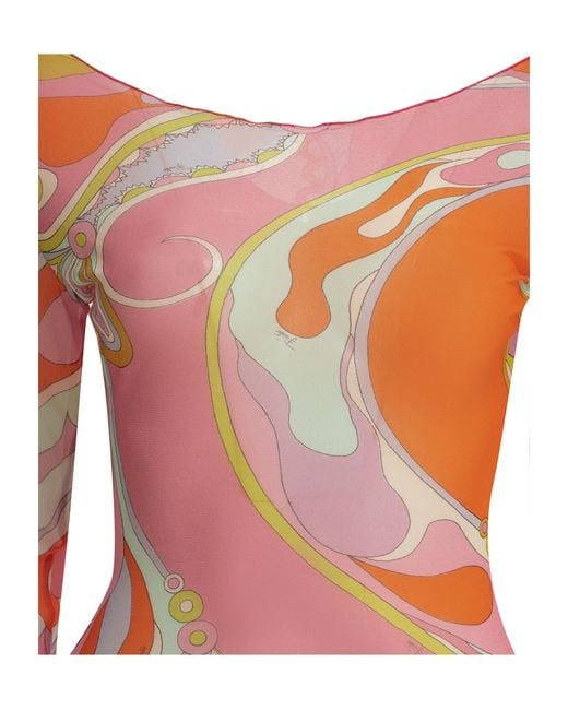 Emilio Pucci Pink Pucci Orchidee Printed Tulle Top
