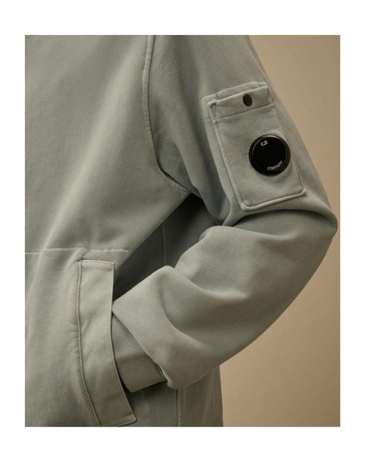 C P Company Green Lens Diagonal Fleece Hoodie for men