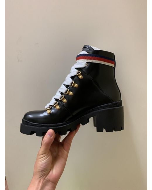 Gucci Black Leather Ankle Boot With Sylvie Web