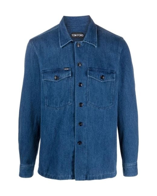 Tom Ford Blue Button-Up Denim Overshirt for men