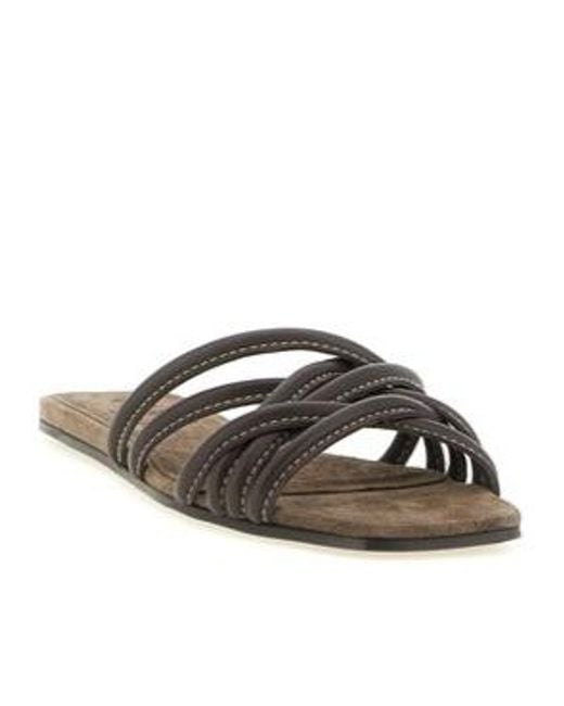 Brunello Cucinelli Brown Strappy Slides