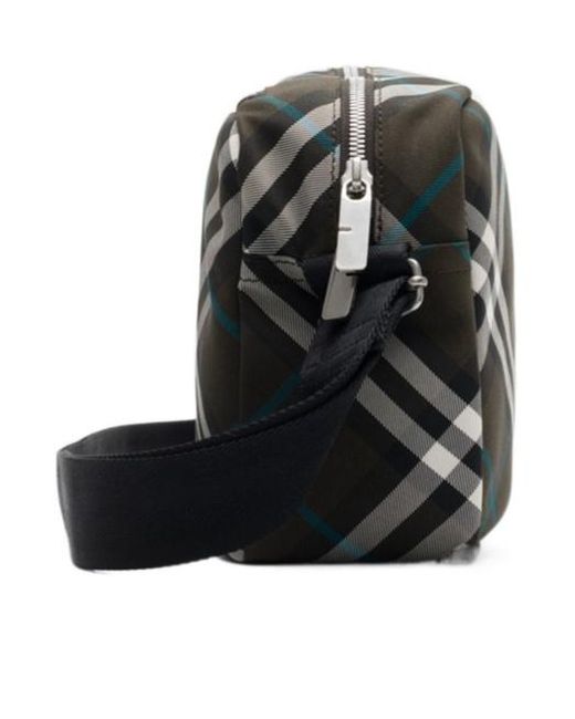 Burberry Black Ekd Motif Checked Messenger Bag for men