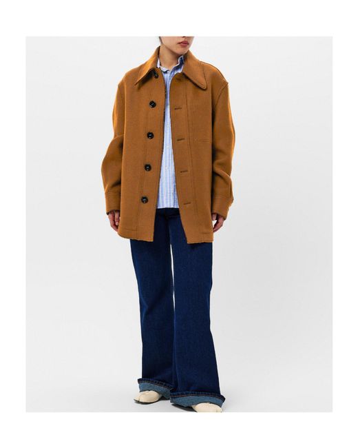 AMI Brown Single-Breasted Solid Color Coat
