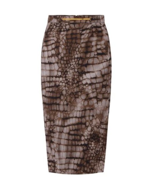 Elisabetta Franchi Brown Printed Side-Slit Midi Skirt