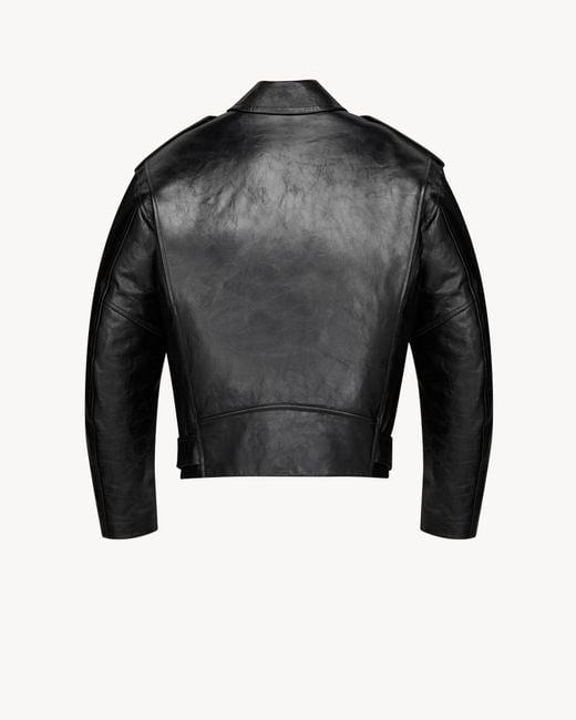 Saint Laurent Black Grain Leather Oversized Motorcycle Jacket