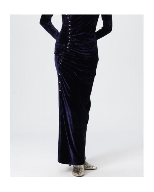 Rabanne Blue Ruched Velvet Midi Skirt