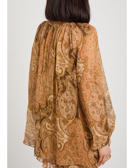Zimmermann Brown Carousel Metallic Silk Top