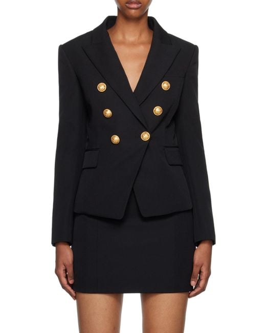Balmain Black Double-Breasted Tailored Blazer