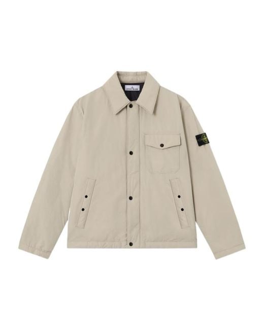 Stone Island Natural Quilted Button-Up Jacket for men