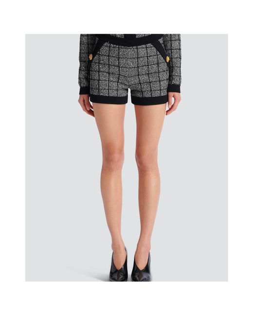 Balmain Gray Checked Tweed Shorts
