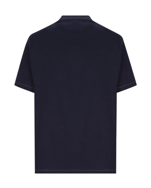 Brunello Cucinelli Blue Logo Embroidered Crewneck T-Shirt for men