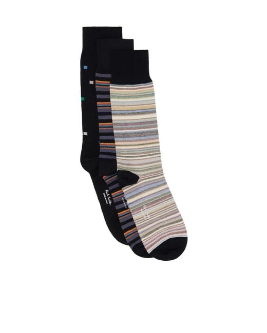 Paul Smith Black Three Pairs Of Signaure Mid-Calf Socks for men