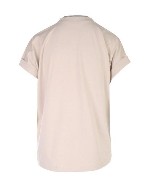 Brunello Cucinelli Natural V-Neck Short-Sleeved T-Shirt
