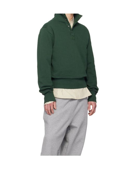 Entire studios Green Button Mock-Neck Sweater for men