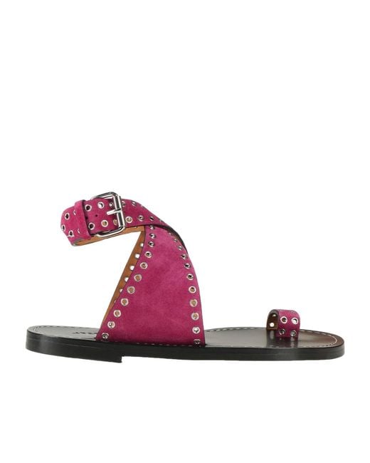 Isabel Marant Pink Round-Toe Buckle Suede Sandals