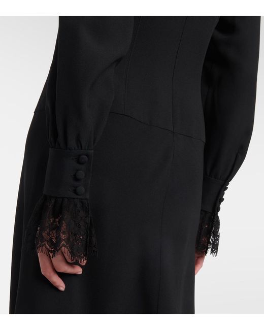 Alessandra Rich Black Lace-Trimmed Satin Midi Dress