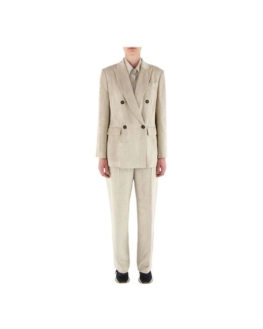 Brunello Cucinelli Natural Double-Breasted Long-Sleeved Blazer