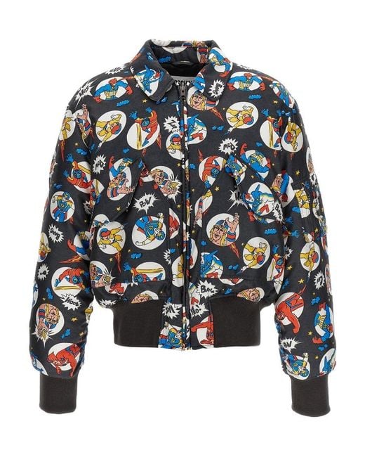 Moschino Blue Fantasy Cartoon Bomber Jacket for men