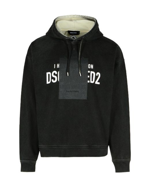 DSquared² Black Logo Printed Drawstring Hoodie for men
