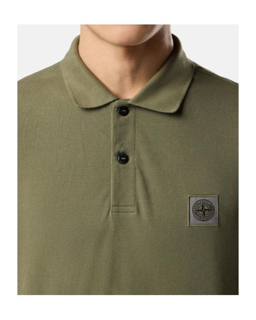Stone Island Green Logo Patch Short-Sleeved Polo Shirt for men