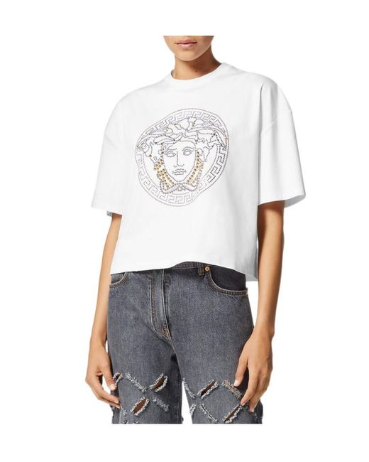 Versace White Medusa-Print Cotton T-Shirt