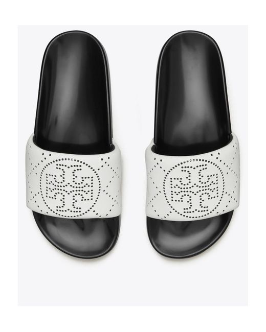 Tory Burch White Double T Pool Slides