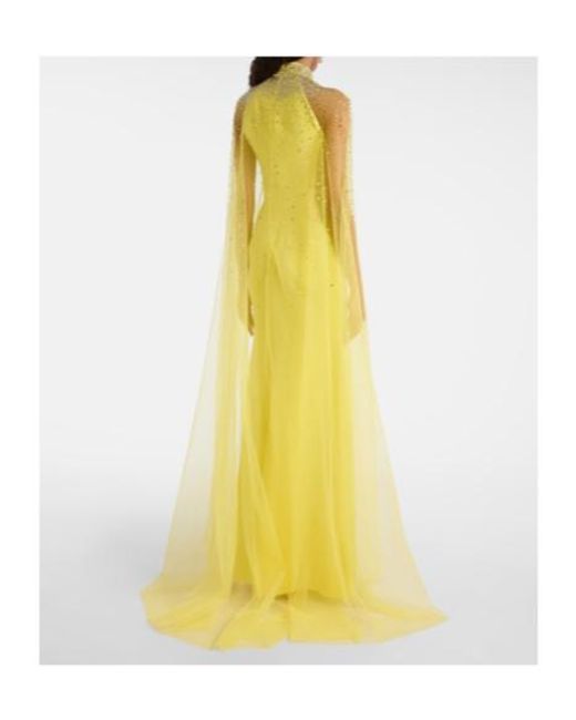 Jenny Packham Yellow Limelight Caped Embellished Gown