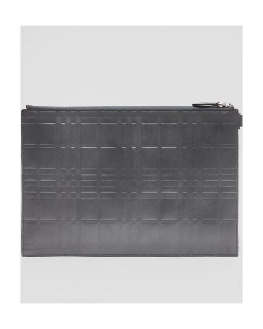 Burberry Gray Embossed Check-Pattern Pouch for men