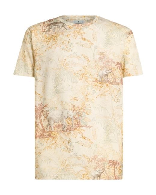 Etro Natural Graphic-Printed Crewneck T-Shirt for men