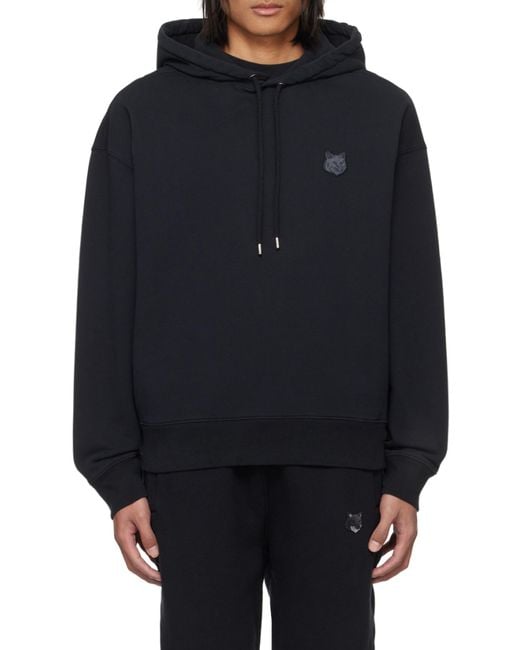 Maison Kitsuné Black Maison Kitsuné Fox Head Patch Drawstring Hoodie for men