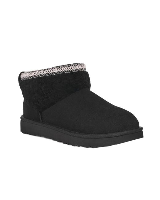 Ugg Black Classic Ultra Mini Maxi Curly Ankle Boots