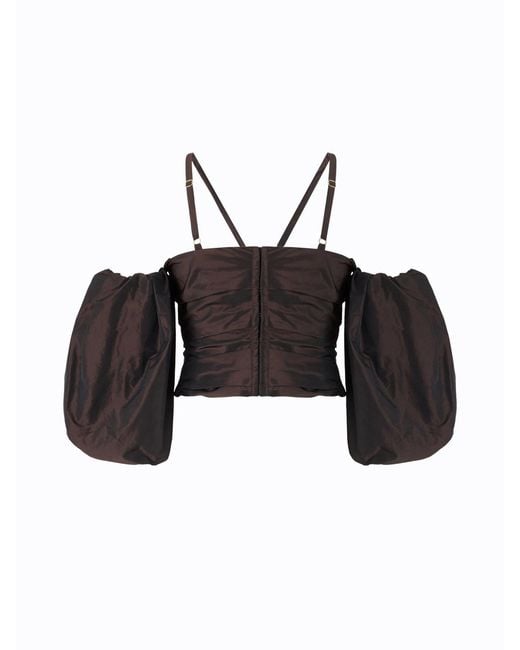 Pinko Black Crop Top With Puff Sleeves
