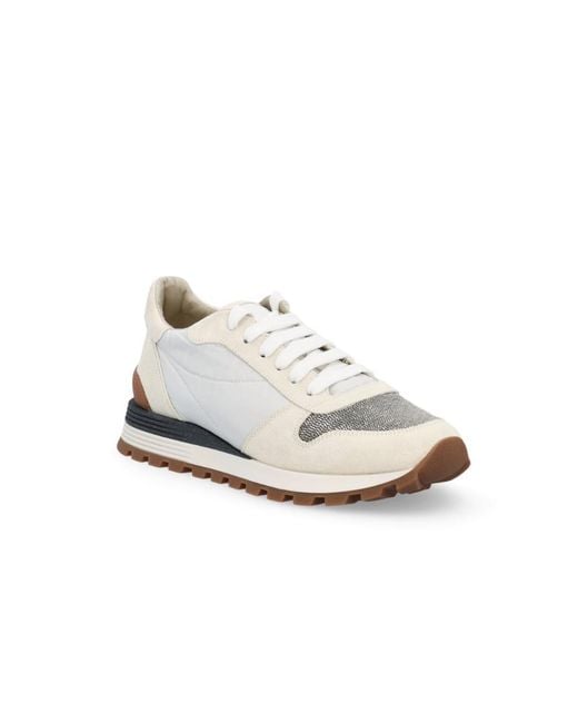 Brunello Cucinelli White Panelled Low-Top Sneakers
