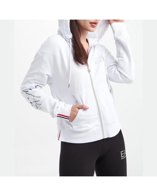 EA7 White Drawstring Hooded Hoodie