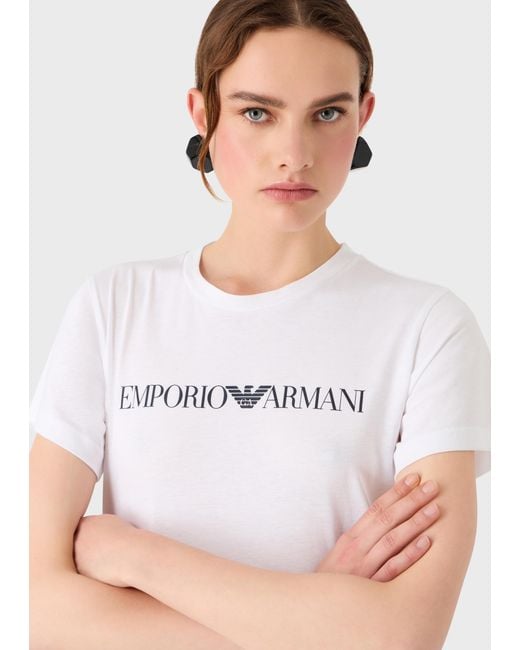 Emporio Armani White Logo Printed Crewneck T-Shirt