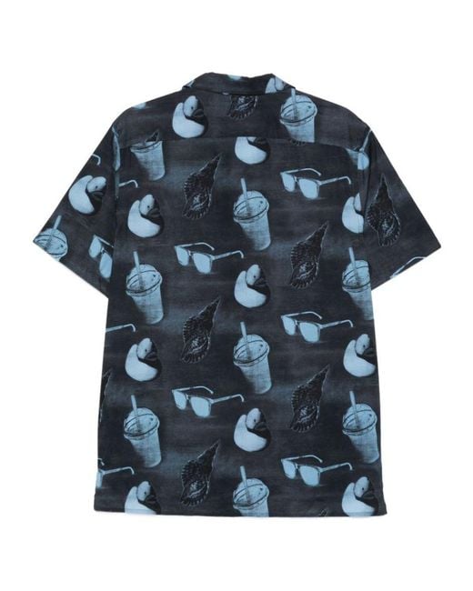 Paul Smith Blue Short Sleeve All-Over Print Shirt for men