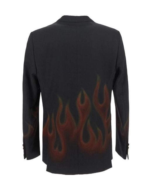 Palm Angels Blue Burning Double-Breasted Blazer for men