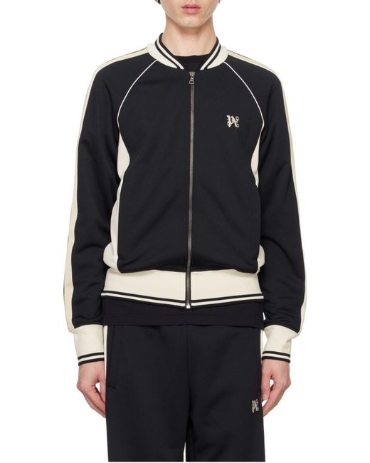 Palm Angels Black Pa Monogram Embroidered Zip-Up Sweatshirt for men
