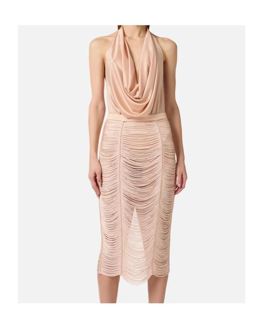 Elisabetta Franchi White Halter-Neck Draped Jersey Top