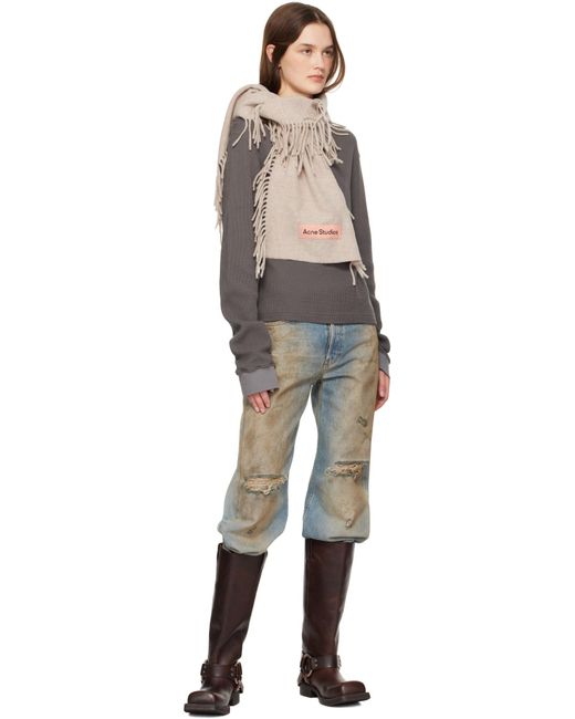 Acne Natural Wool Fringed-Edge Scarf for men