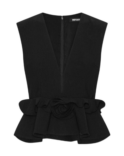ROTATE BIRGER CHRISTENSEN Black V-Neck Flower Top