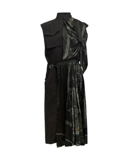 Sacai Black Printed Midi Dress