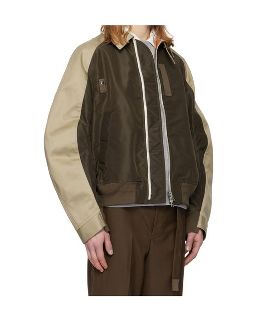 Sacai Brown Twill Collared Zip-Up Blouson for men