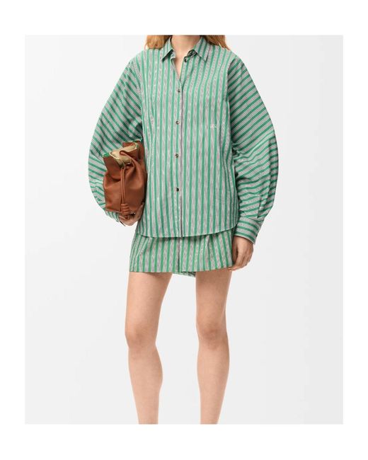 Loewe Green Striped Embroidered-Anagram Shirt