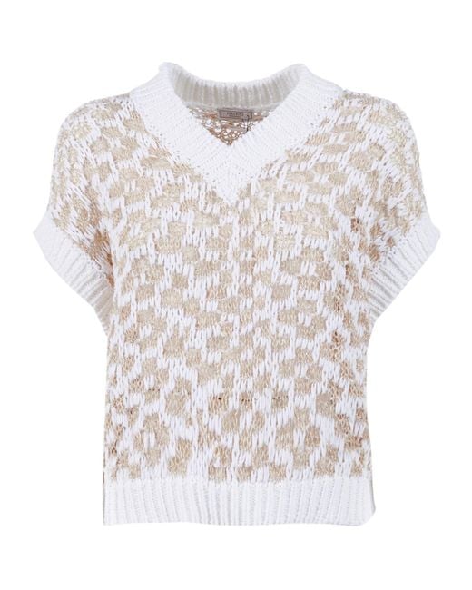 Peserico White Knitted V-Neck Vest