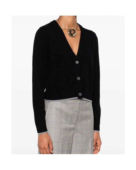 Pinko Black Cropped Cardigan Sweater With Deep V-Neckline