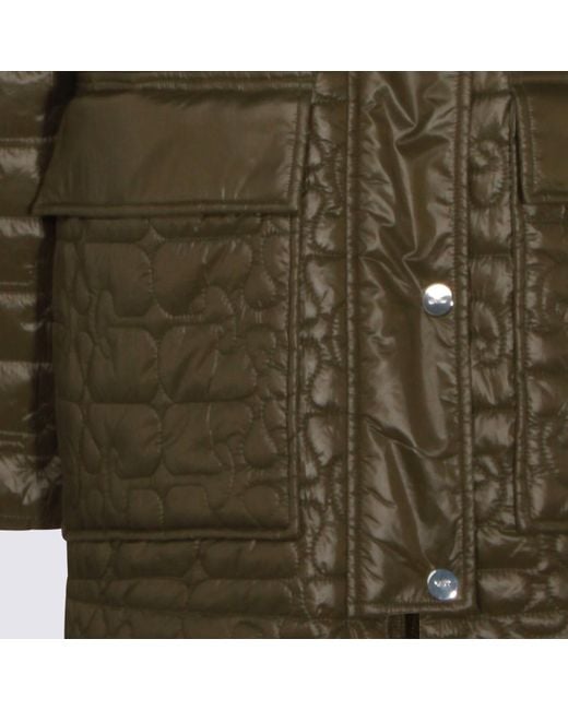 Ganni Green Shiny Quilt Midi Jacket