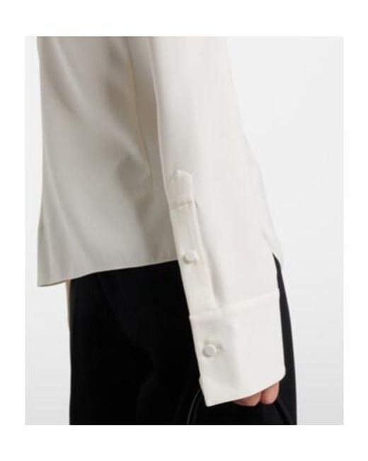 Oscar de la Renta White Lace-Trimmed Silk-Blend Georgette Blouse