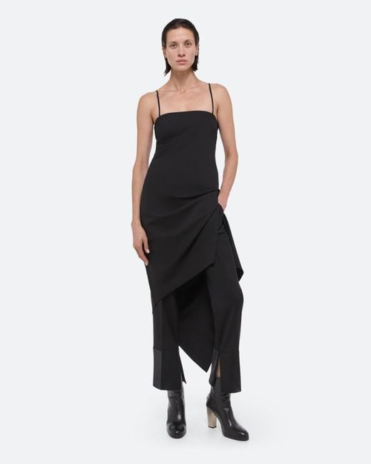 Helmut Lang Black Square Neck Asymmetric Hem Midi Dress